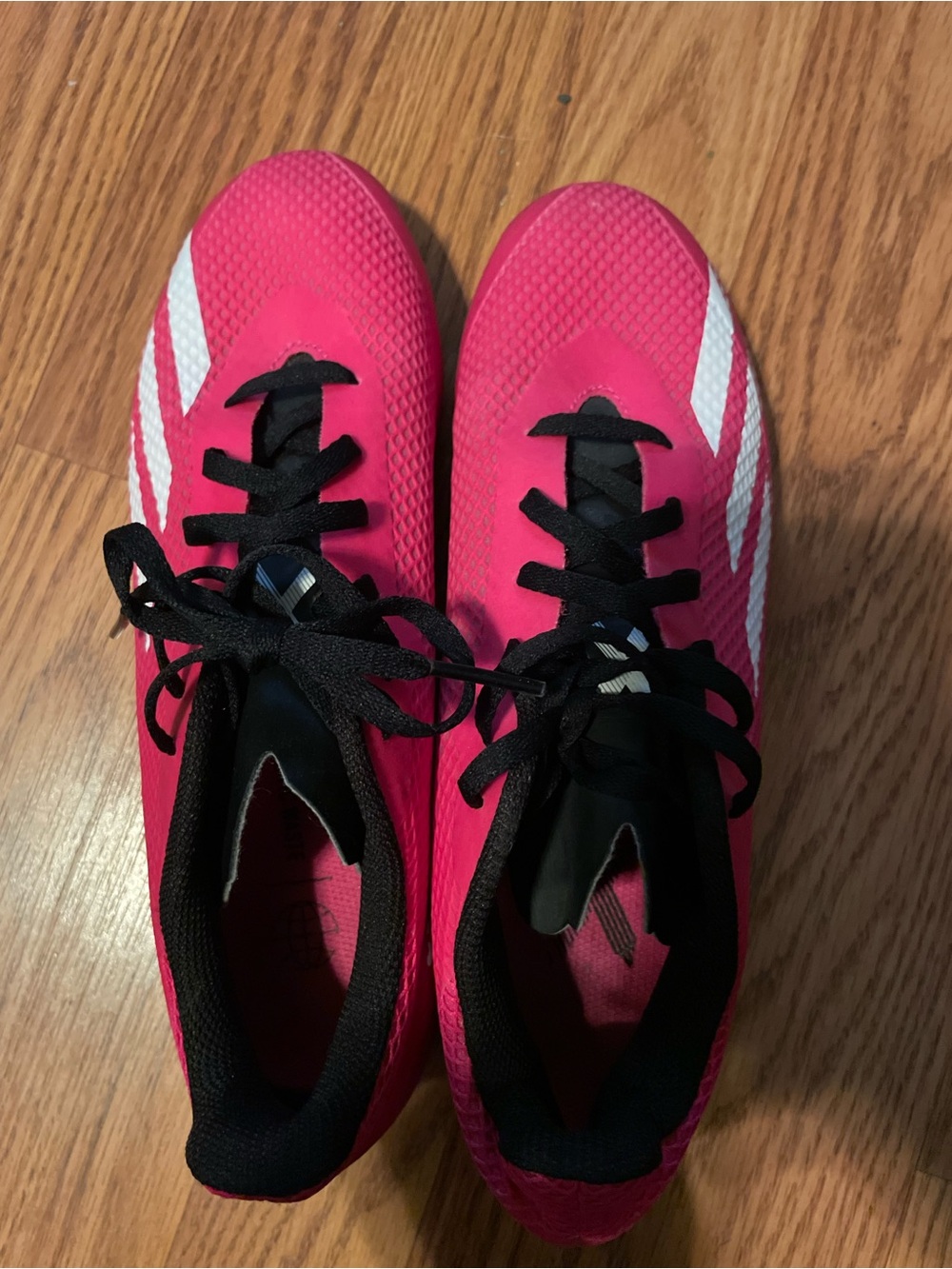 adidas Kids Pink Soccer Shoes with Black Laces